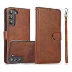 For Samsung Galaxy S22+ 5G Calf Texture 2 in 1 Detachable Magnetic Back Cover Leather Case(Brown)