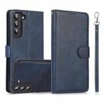 For Samsung Galaxy S22+ 5G Calf Texture 2 in 1 Detachable Magnetic Back Cover Leather Case(Blue)