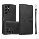 For Samsung Galaxy S22 Ultra 5G Calf Texture 2 in 1 Detachable Magnetic Back Cover Leather Case(Black)