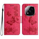 For Redmi Note 14 Pro+ 5G Butterfly Embossed Flip Leather Phone Case(Red)