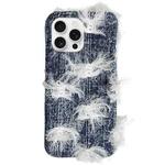 For iPhone 16 Pro Max Camellia Denim Plush TPU Phone Case(Dark Blue)