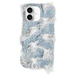 For iPhone 16 Plus Camellia Denim Plush TPU Phone Case(Light Blue)