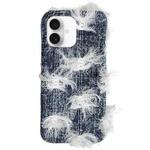 For iPhone 16 Plus Camellia Denim Plush TPU Phone Case(Dark Blue)