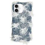 For iPhone 16 Plus Camellia Denim Plush TPU Phone Case(Blue)