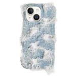 For iPhone 15 Plus Camellia Denim Plush TPU Phone Case(Light Blue)