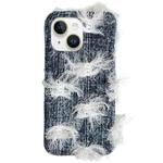 For iPhone 14 Plus Camellia Denim Plush TPU Phone Case(Dark Blue)