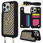 For iPhone 15 Pro Max Double Bckle Card Slot Full Coverage Phone Case with Cross-body Strap(Black)