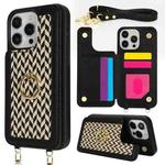 For iPhone 14 Pro Max Double Bckle Card Slot Full Coverage Phone Case with Cross-body Strap(Black)