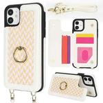 For iPhone 12 Double Bckle Card Slot Full Coverage Phone Case with Cross-body Strap(White)