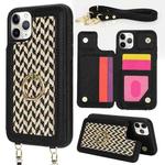 For iPhone 11 Pro Max Double Bckle Card Slot Full Coverage Phone Case with Cross-body Strap(Black)