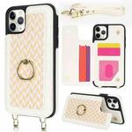 For iPhone 11 Pro Max Double Bckle Card Slot Full Coverage Phone Case with Cross-body Strap(White)