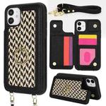 For iPhone 11 Double Bckle Card Slot Full Coverage Phone Case with Cross-body Strap(Black)