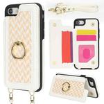 For iPhone 7 / 8 / SE 2020 2022 Double Bckle Card Slot Full Coverage Phone Case with Cross-body Strap(White)