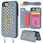 For iPhone 7 / 8 / SE 2020 2022 Double Bckle Card Slot Full Coverage Phone Case with Cross-body Strap(Blue)
