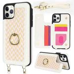 For iPhone 11 Pro Double Bckle Card Slot Full Coverage Phone Case with Cross-body Strap(White)