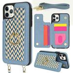 For iPhone 11 Pro Double Bckle Card Slot Full Coverage Phone Case with Cross-body Strap(Blue)