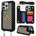 For iPhone 16 Pro Max Double Bckle Card Slot Full Coverage Phone Case with Cross-body Strap(Black)