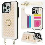 For iPhone 16 Pro Max Double Bckle Card Slot Full Coverage Phone Case with Cross-body Strap(White)