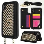 For iPhone X / XS Double Bckle Card Slot Full Coverage Phone Case with Cross-body Strap(Black)