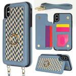 For iPhone X / XS Double Bckle Card Slot Full Coverage Phone Case with Cross-body Strap(Blue)