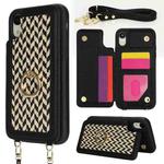 For iPhone XR Double Bckle Card Slot Full Coverage Phone Case with Cross-body Strap(Black)