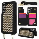 For Samsung Galaxy S22 5G Double Bckle Card Slot Full Coverage Phone Case with Cross-body Strap(Black)