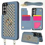 For Samsung Galaxy S22 5G Double Bckle Card Slot Full Coverage Phone Case with Cross-body Strap(Blue)