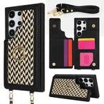 For Samsung Galaxy S22 Ultra 5G Double Bckle Card Slot Full Coverage Phone Case with Cross-body Strap(Black)