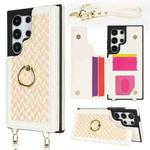 For Samsung Galaxy S22 Ultra 5G Double Bckle Card Slot Full Coverage Phone Case with Cross-body Strap(White)