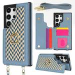 For Samsung Galaxy S22 Ultra 5G Double Bckle Card Slot Full Coverage Phone Case with Cross-body Strap(Blue)