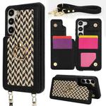 For Samsung Galaxy S23 5G Double Bckle Card Slot Full Coverage Phone Case with Cross-body Strap(Black)