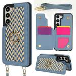 For Samsung Galaxy S23 5G Double Bckle Card Slot Full Coverage Phone Case with Cross-body Strap(Blue)