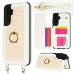 For Samsung Galaxy S23 FE 5G Double Bckle Card Slot Full Coverage Phone Case with Cross-body Strap(White)