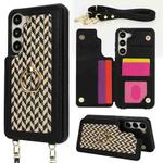 For Samsung Galaxy S23+ 5G Double Bckle Card Slot Full Coverage Phone Case with Cross-body Strap(Black)