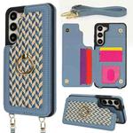 For Samsung Galaxy S23+ 5G Double Bckle Card Slot Full Coverage Phone Case with Cross-body Strap(Blue)