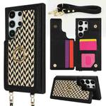 For Samsung Galaxy S23 Ultra 5G Double Bckle Card Slot Full Coverage Phone Case with Cross-body Strap(Black)