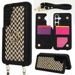 For Samsung Galaxy S24 5G Double Bckle Card Slot Full Coverage Phone Case with Cross-body Strap(Black)