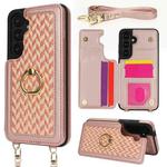 For Samsung Galaxy S24+ 5G Double Bckle Card Slot Full Coverage Phone Case with Cross-body Strap(Rose Gold)