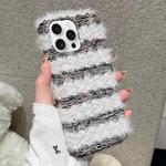 For iPhone 16 Pro Striped Fabric Plush TPU Phone Case(Black)