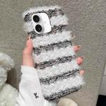 For iPhone 16 Plus Striped Fabric Plush TPU Phone Case(Black)