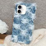 For iPhone 16 Plus Striped Fabric Plush TPU Phone Case(Blue)