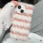 For iPhone 15 Plus Striped Fabric Plush TPU Phone Case(Pink)