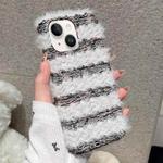 For iPhone 15 Striped Fabric Plush TPU Phone Case(Black)