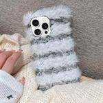 For iPhone 14 Pro Max Striped Fabric Plush TPU Phone Case(Grey)