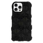 For iPhone 16 Pro Max Lace Striped Plush TPU Phone Case(Black)