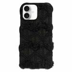 For iPhone 16 Plus Lace Striped Plush TPU Phone Case(Black)