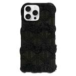 For iPhone 15 Pro Lace Striped Plush TPU Phone Case(Black)