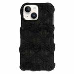 For iPhone 14 Lace Striped Plush TPU Phone Case(Black)