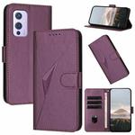 For OnePlus 9 Triangle Pattern Buckle Clasp Leather Phone Case(Dark Purple)