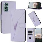 For OnePlus 9 Pro Triangle Pattern Buckle Clasp Leather Phone Case(Light Purple)